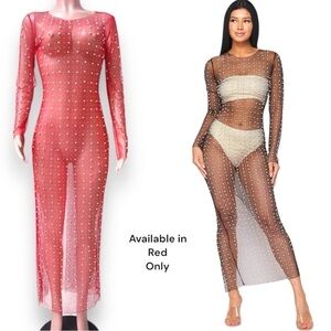 Beads & Rhinestone Sheer Mesh Long Maxi Dress, Women’s Size Small “…Party